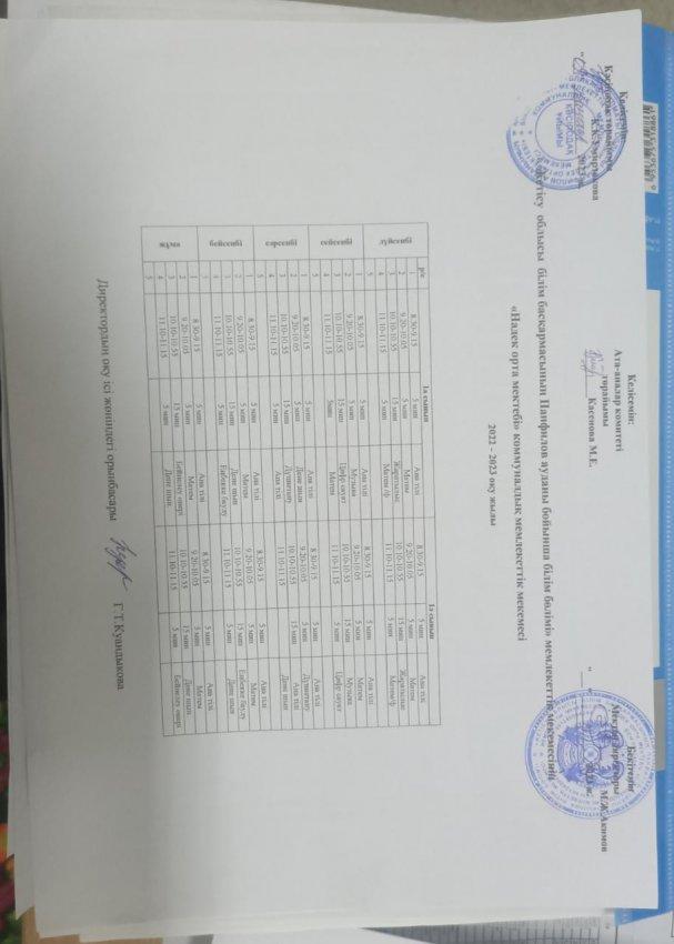 1-сыныптардың сабақ кестесі