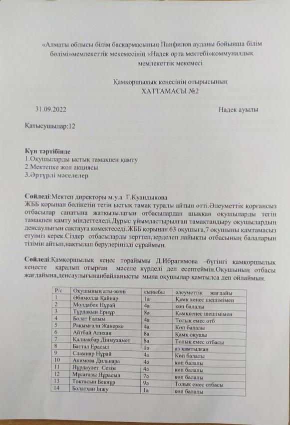 Қамқоршылық кеңесі отырысының хаттамасы